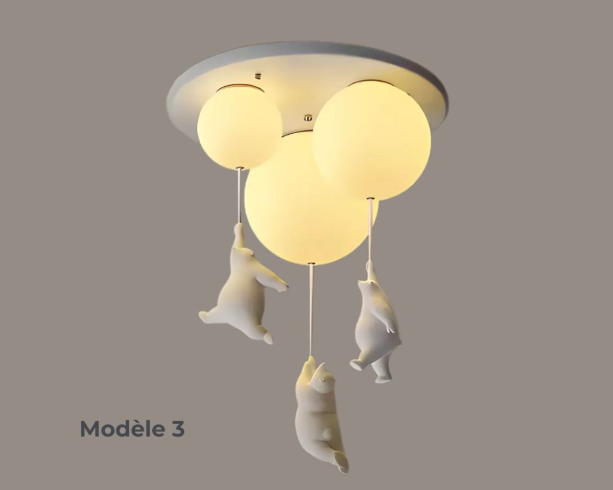 Lustre chambre enfant globes et oursons suspendus, vue 9