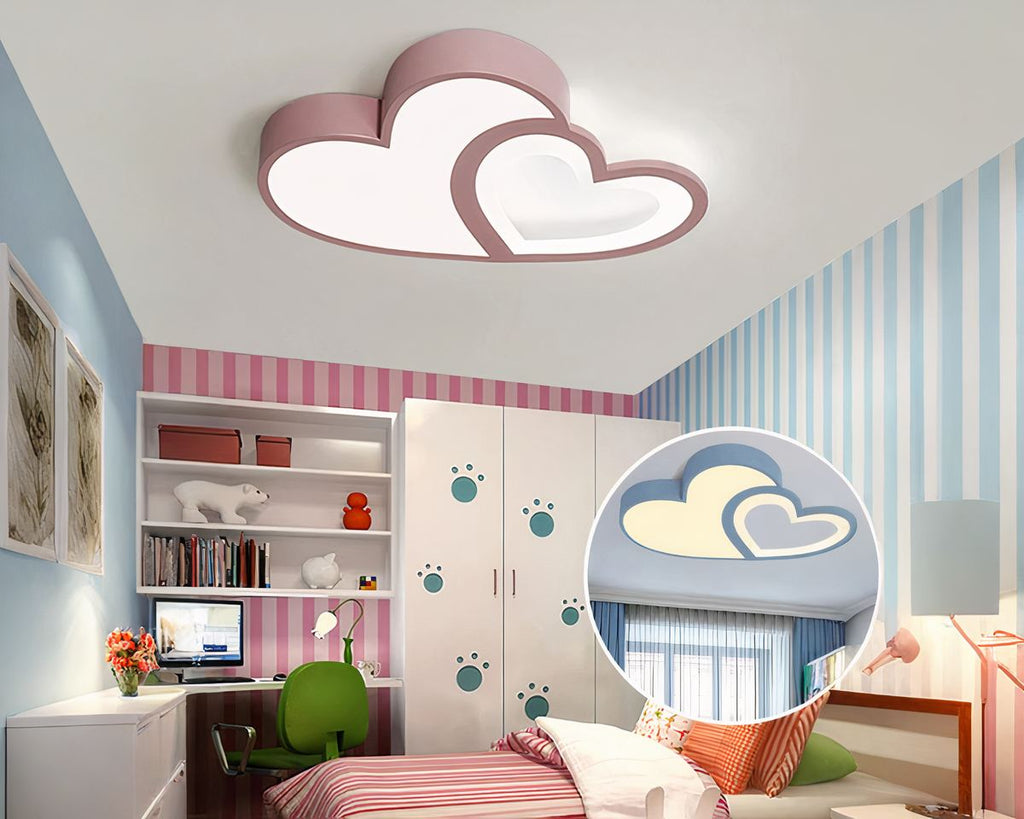 Lustre chambre enfant plafonnier à deux cœurs entrelacés