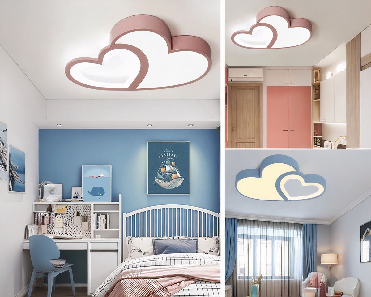 Lustre chambre enfant plafonnier à deux cœurs entrelacés, vue 2