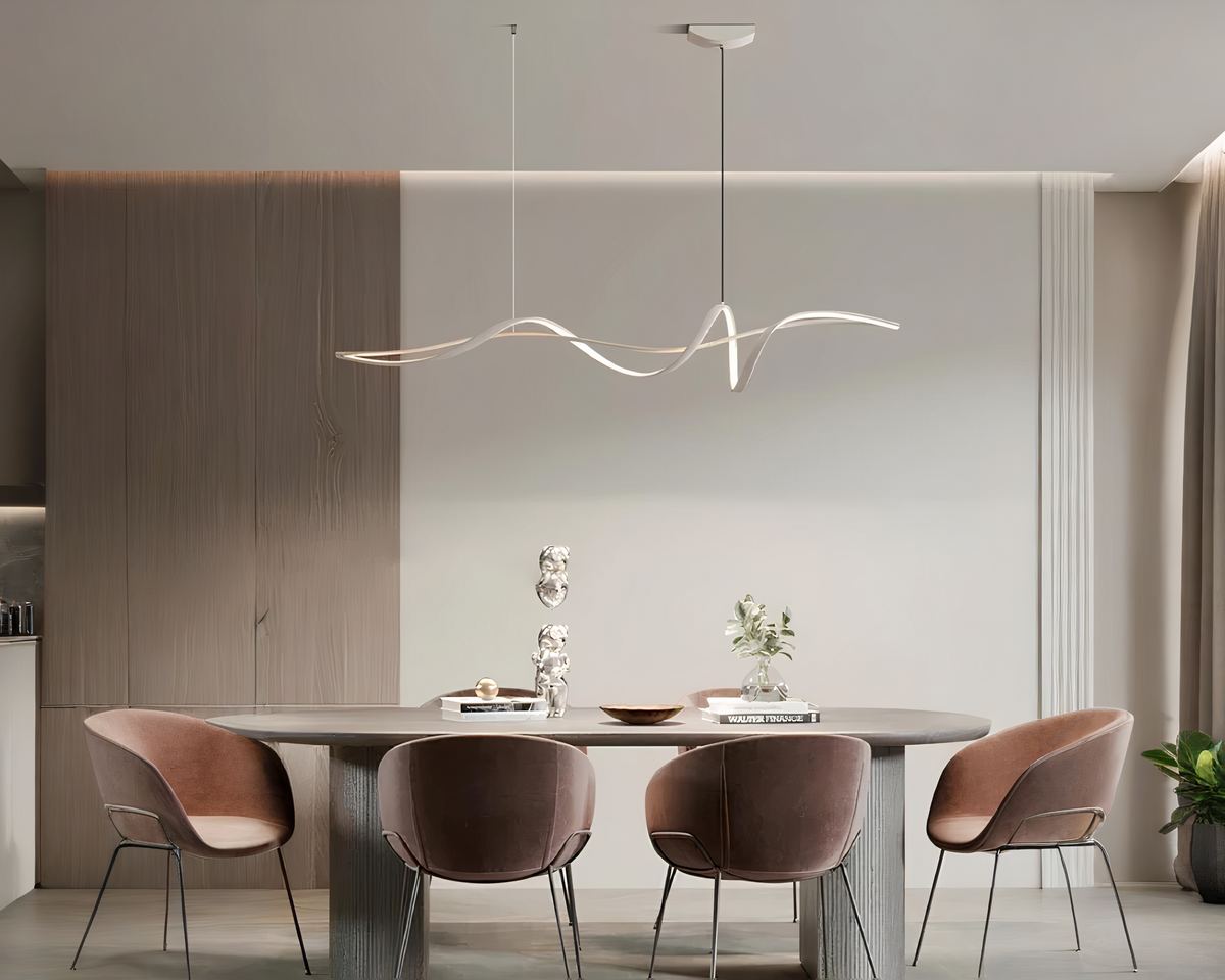 Lustre salon minimaliste à courbe LED suspendue, vue 2