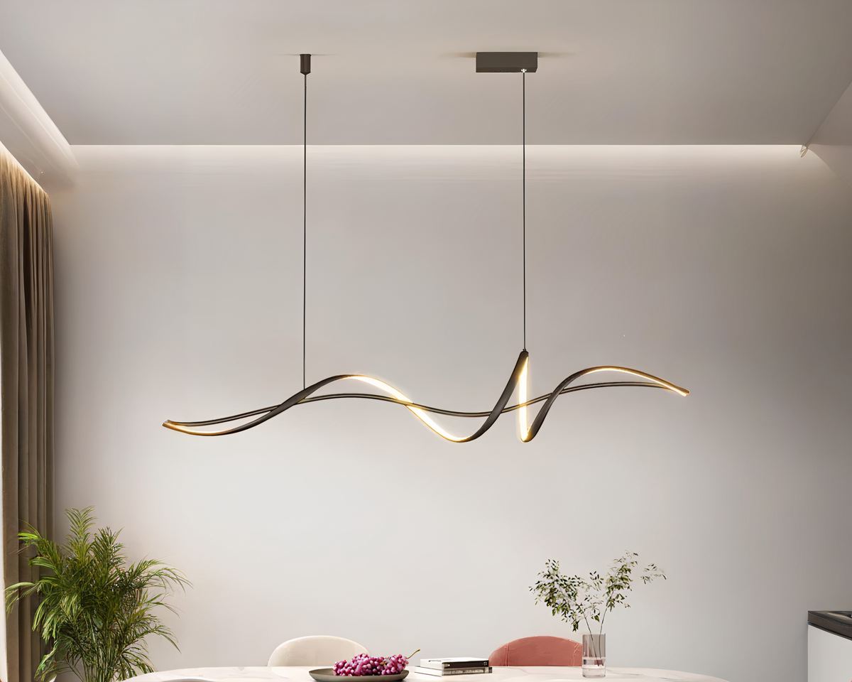 Lustre salon minimaliste à courbe LED suspendue, vue 3