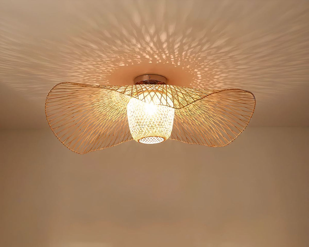 Lustre japonais abat-jour plat en bambou tissé