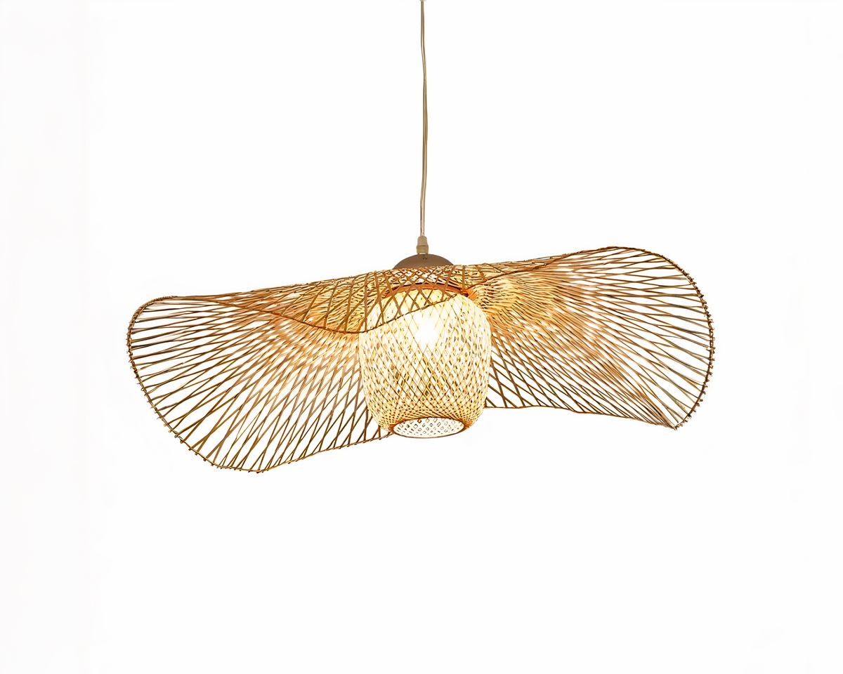 Lustre japonais abat-jour plat en bambou tissé, vue 2