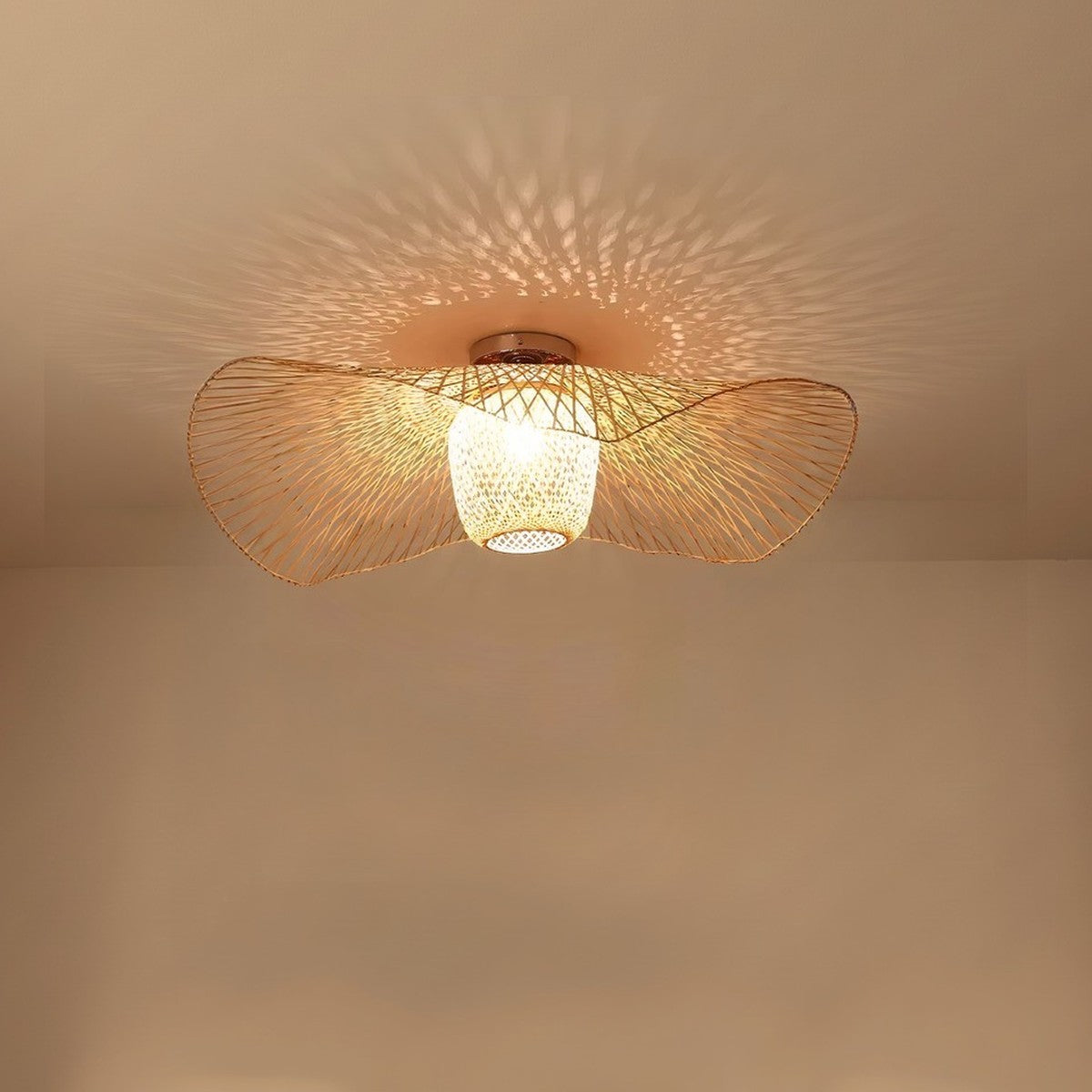 Lustre japonais abat-jour plat en bambou tissé, vue 8