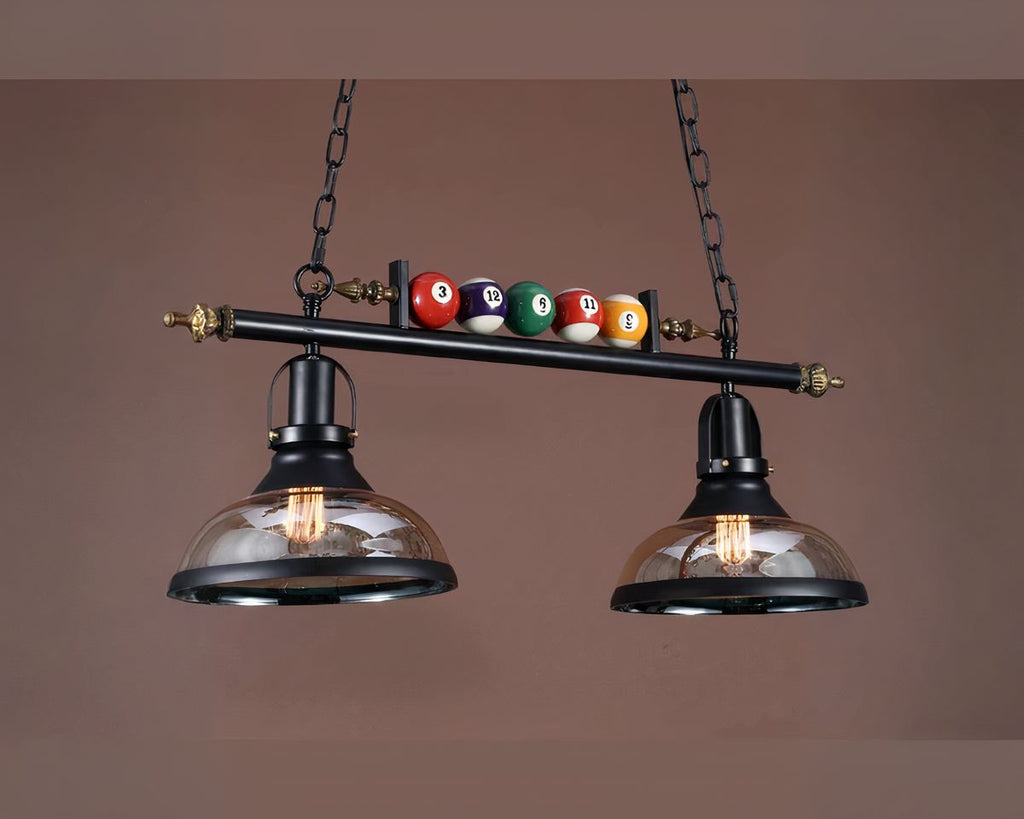 Lustre ancien de billard à deux abat-jours et chaînes, vue 3