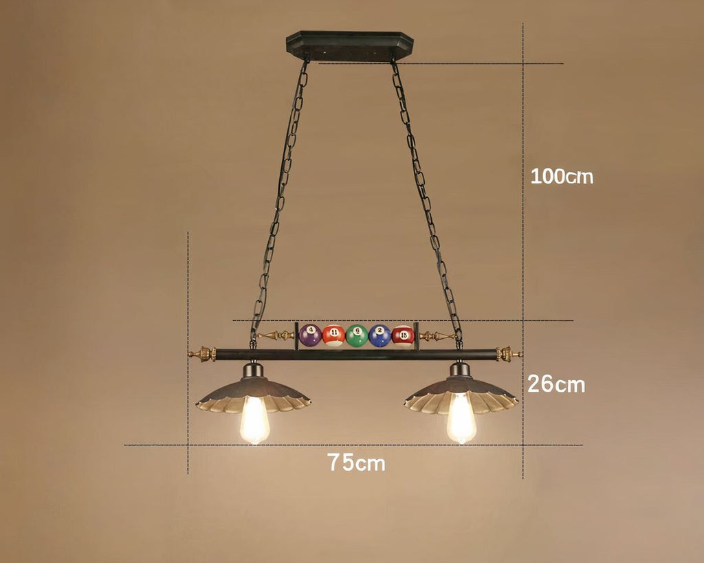 Lustre ancien de billard à deux abat-jours et chaînes, vue 6
