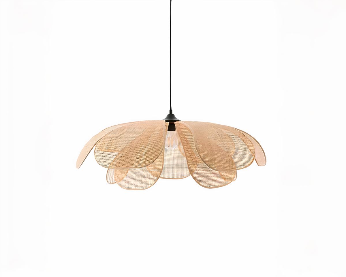 Lustre japonais fleur à pétales de rotin