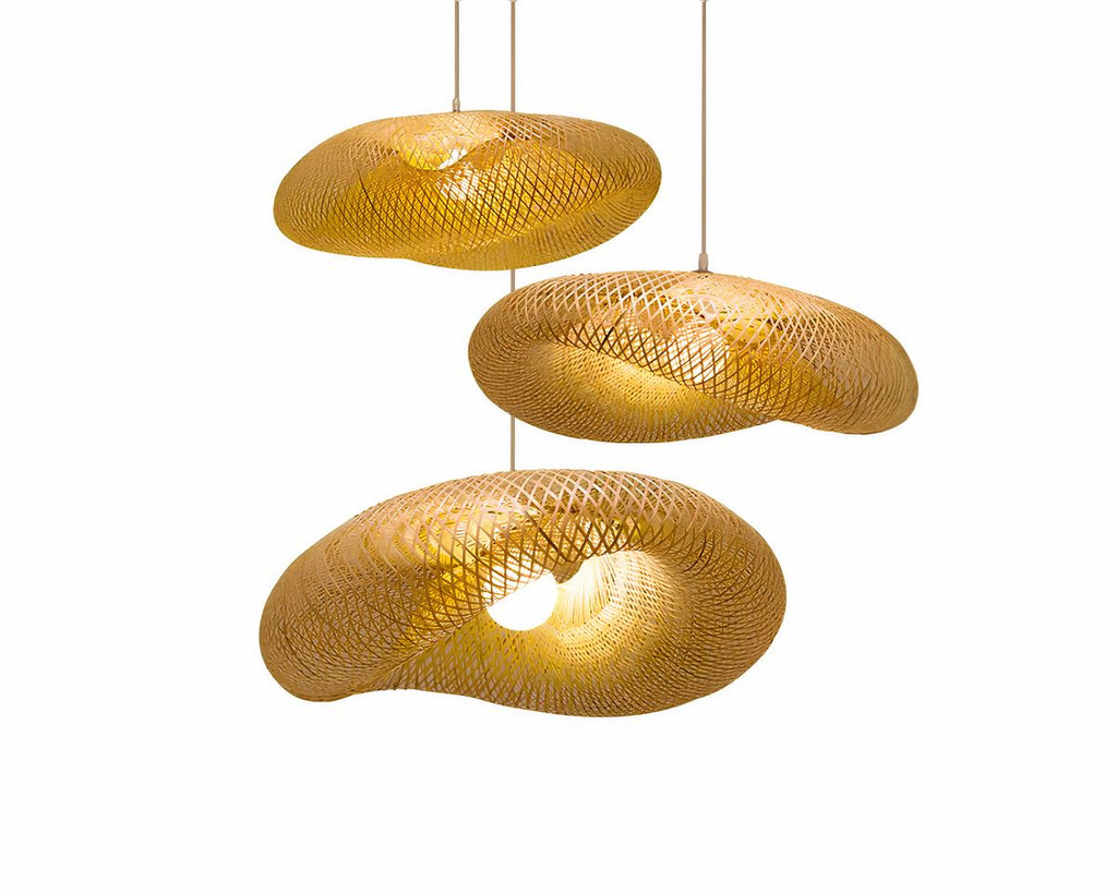 Lustre japonais chapeau en bambou tressé, vue 5