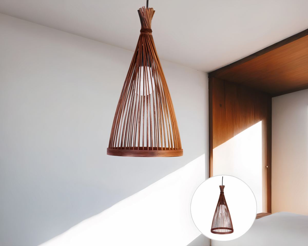 Lustre japonais lanterne en bambou naturel, vue 2
