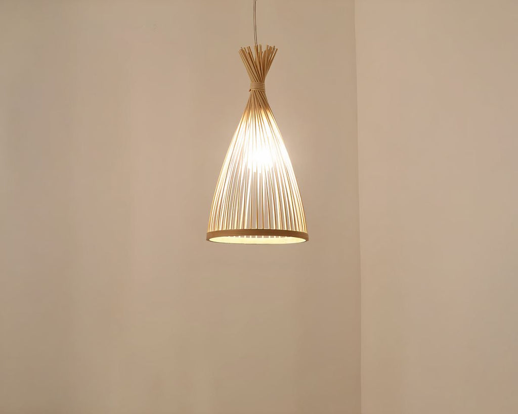 Lustre japonais lanterne en bambou naturel, vue 4