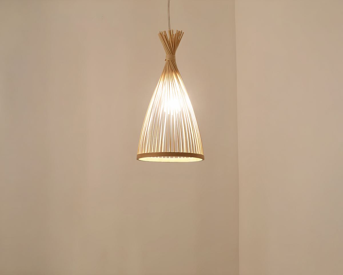 Lustre japonais lanterne en bambou naturel, vue 4