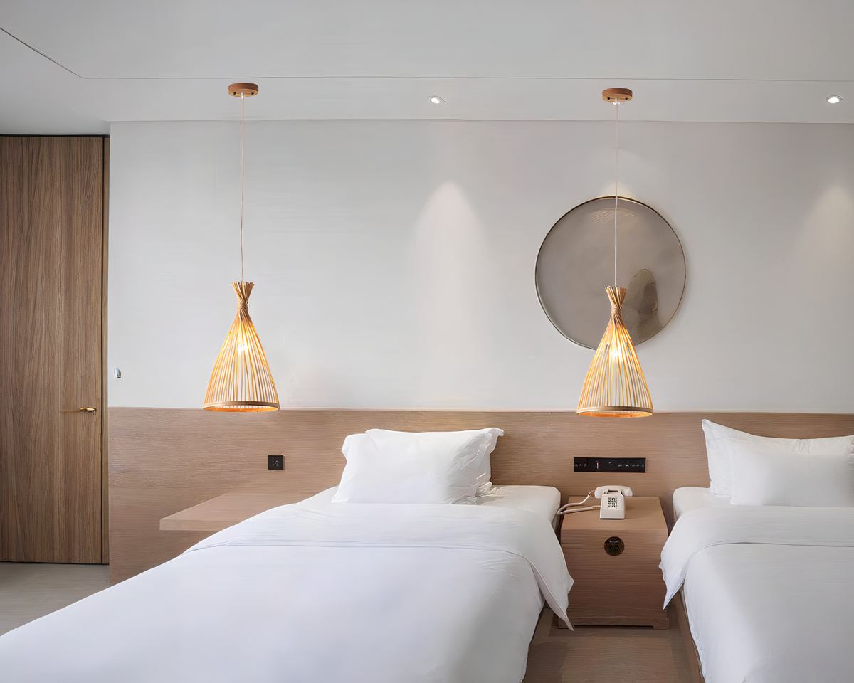 Lustre japonais lanterne en bambou naturel, vue 5