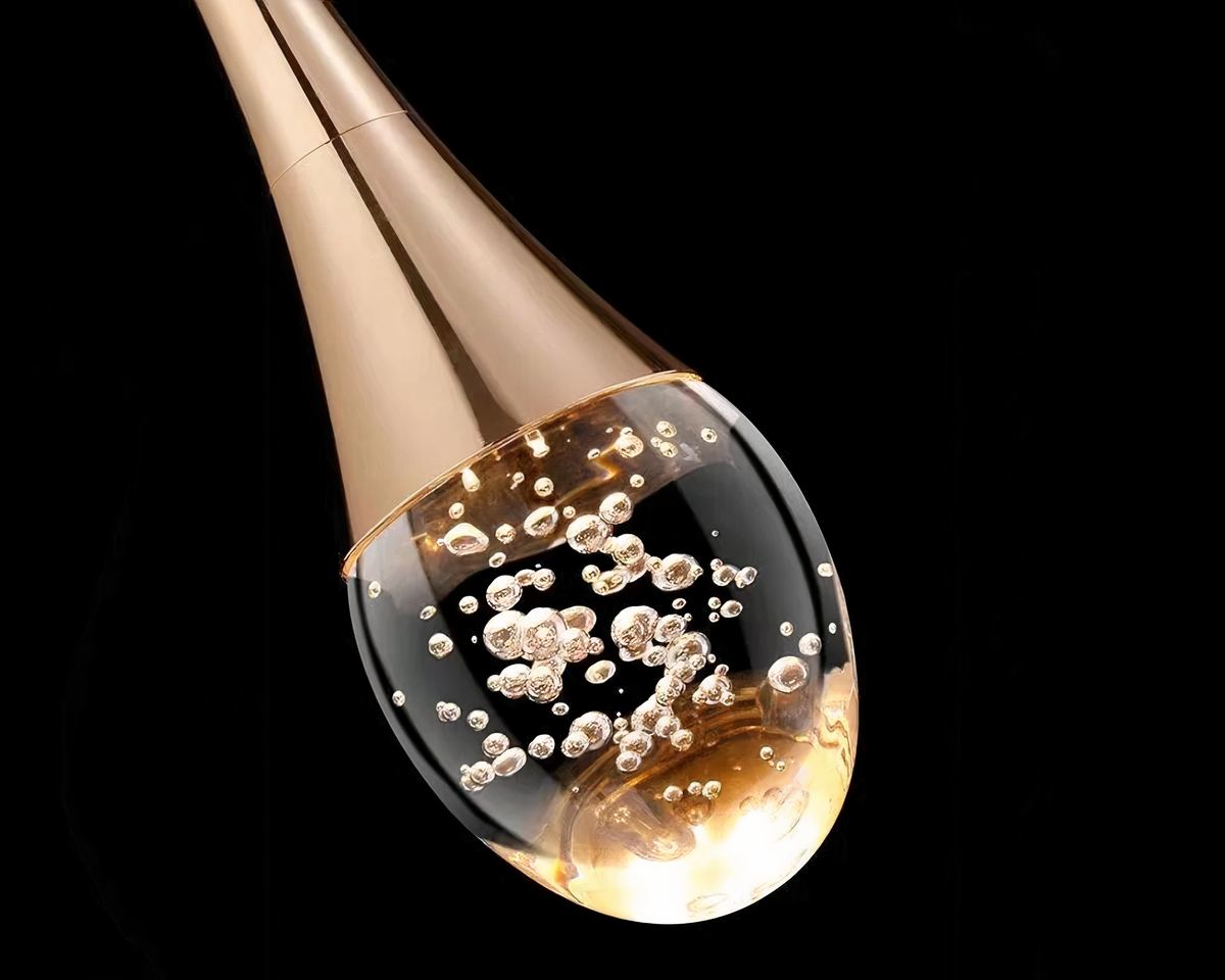 Lustre cristal en gouttes à bulles et aluminium doré, vue 2