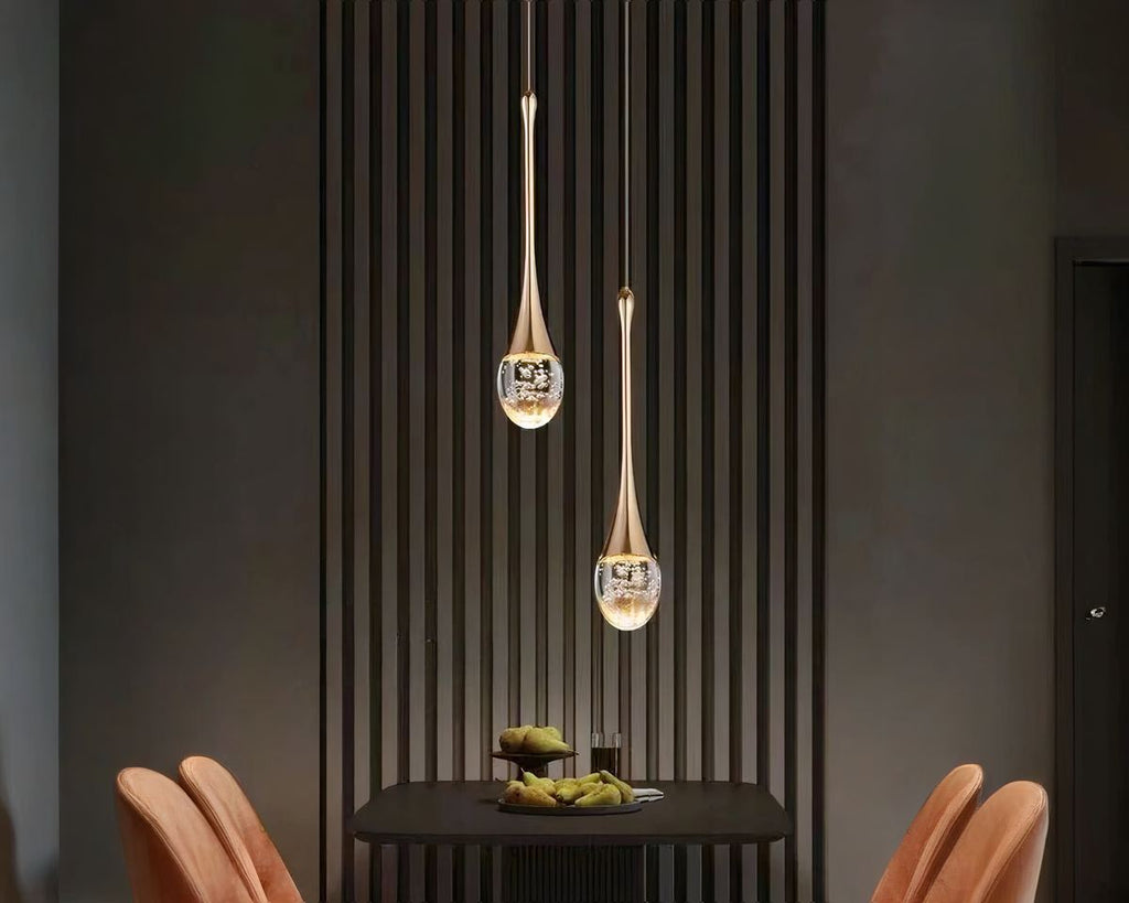 Lustre cristal en gouttes à bulles et aluminium doré, vue 4