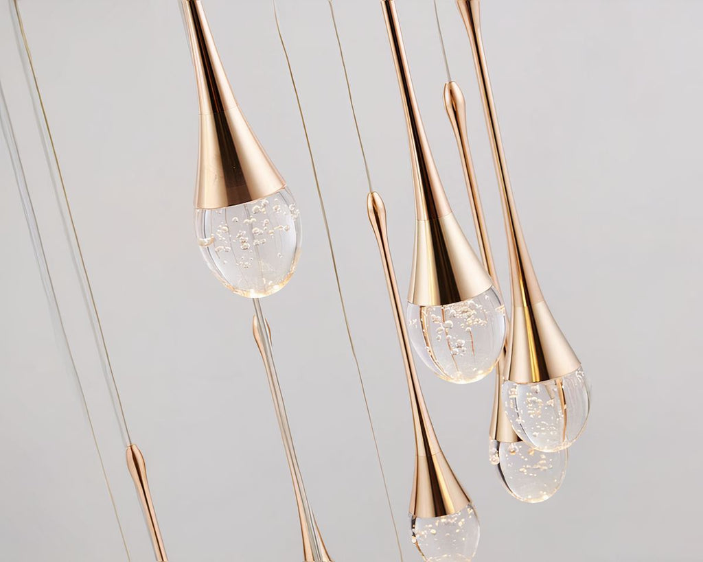 Lustre cristal en gouttes à bulles et aluminium doré, vue 6