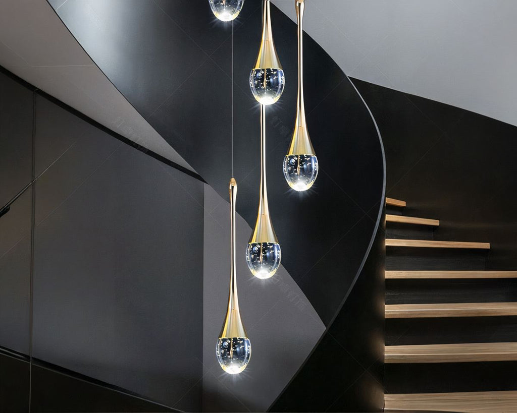 Lustre cristal en gouttes à bulles et aluminium doré, vue 7