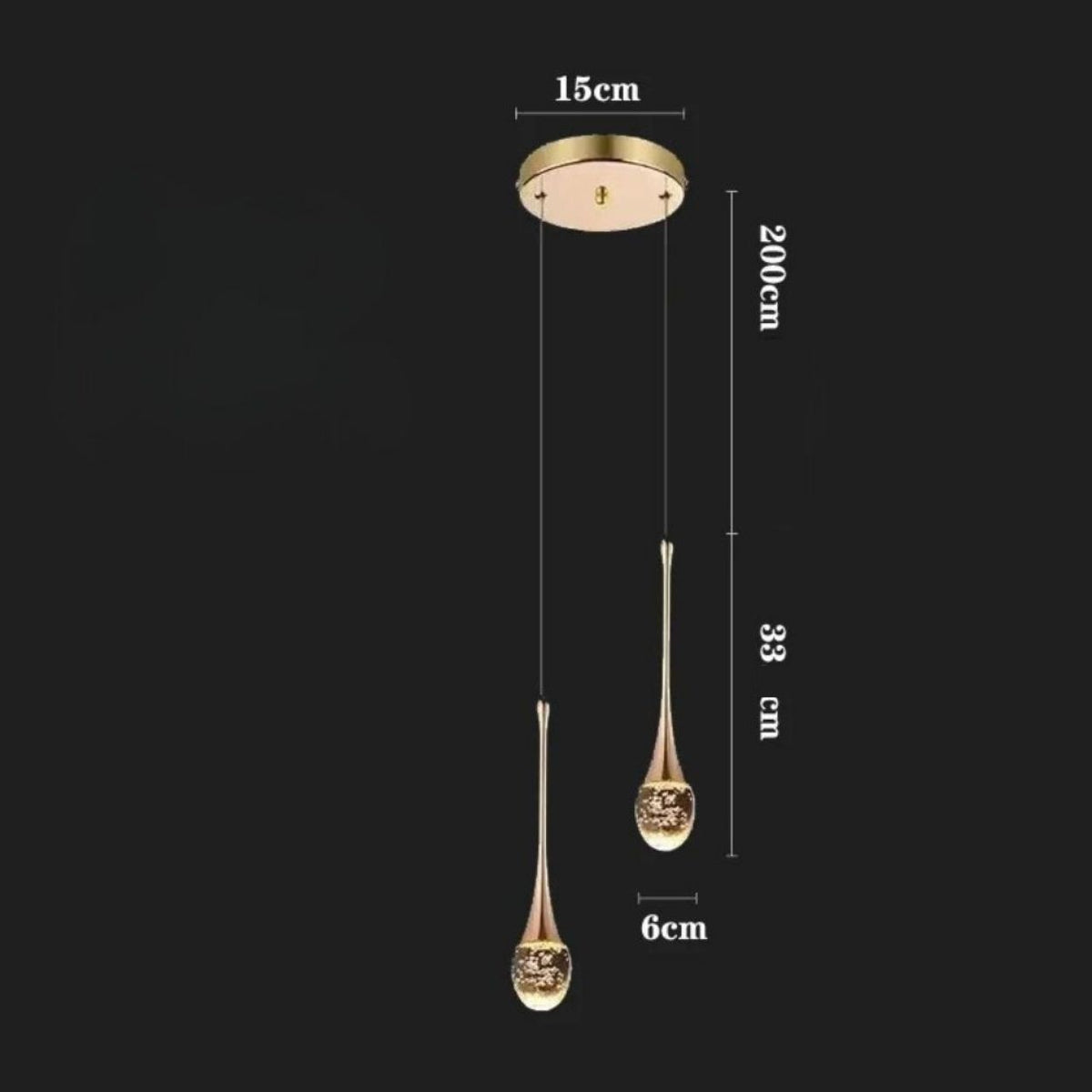 Lustre cristal en gouttes à bulles et aluminium doré, vue 8