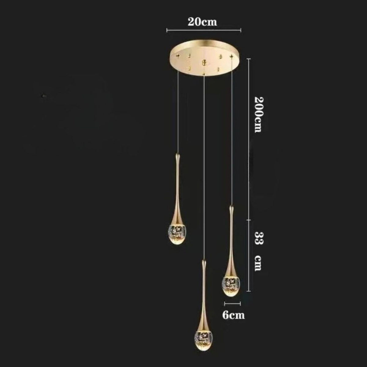 Lustre cristal en gouttes à bulles et aluminium doré, vue 9
