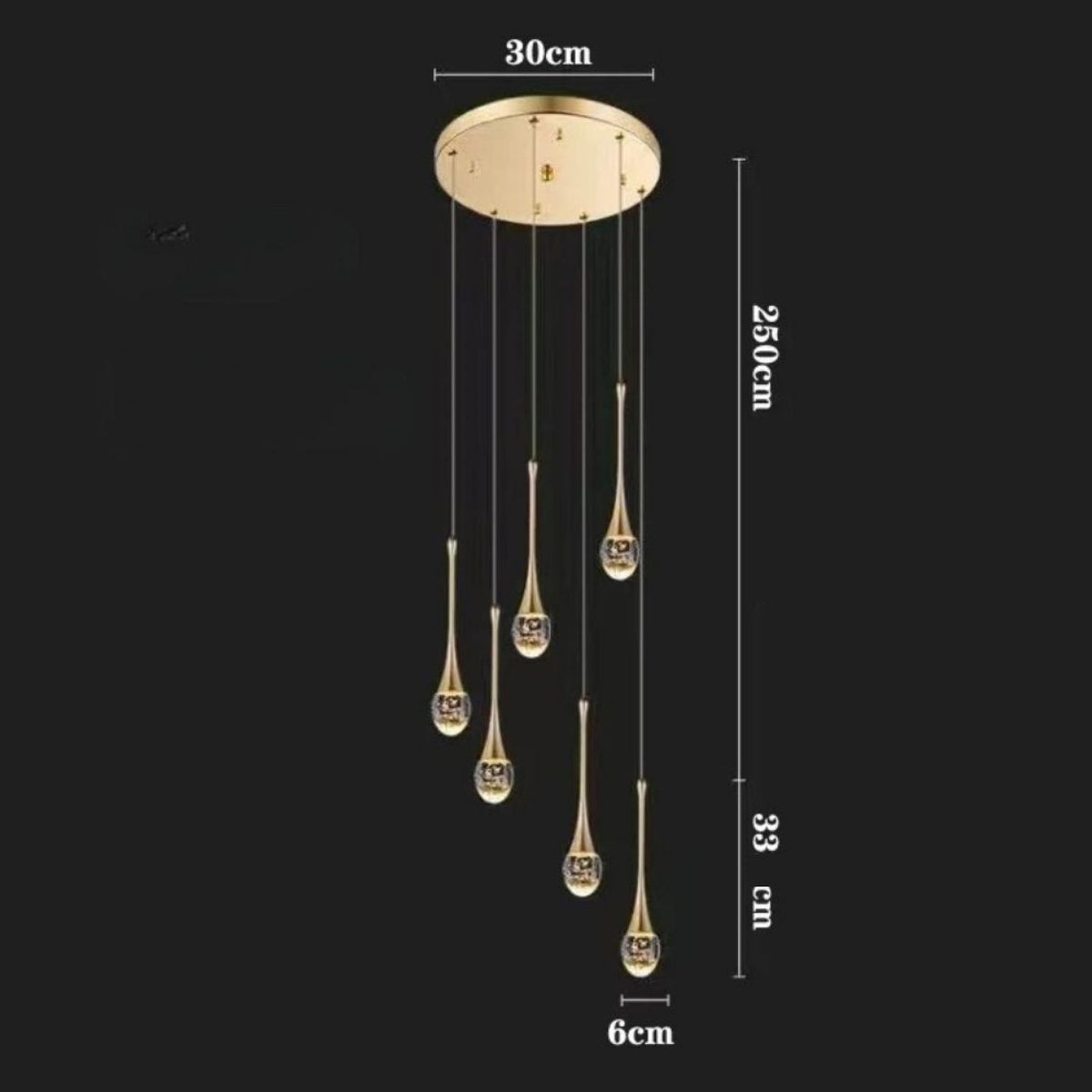 Lustre cristal en gouttes à bulles et aluminium doré, vue 10