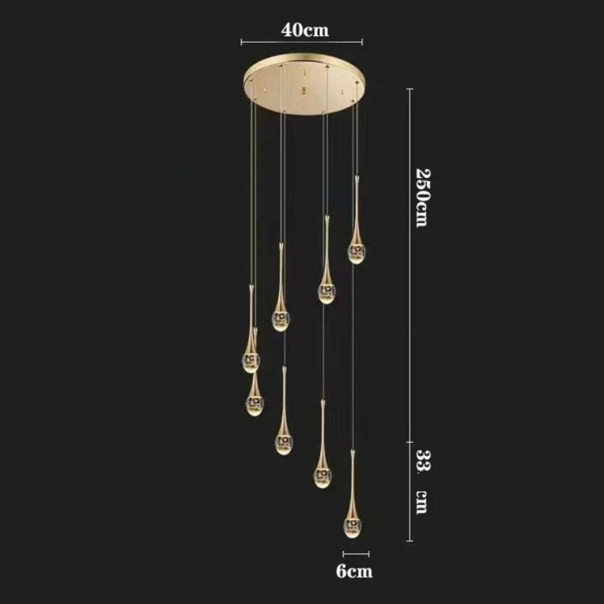 Lustre cristal en gouttes à bulles et aluminium doré, vue 11
