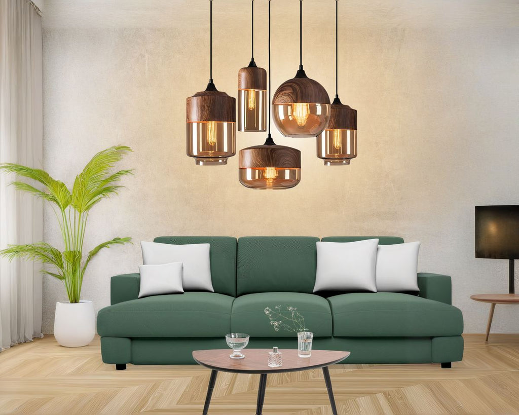 Lustre bohème en verre fumé ambré effet bois