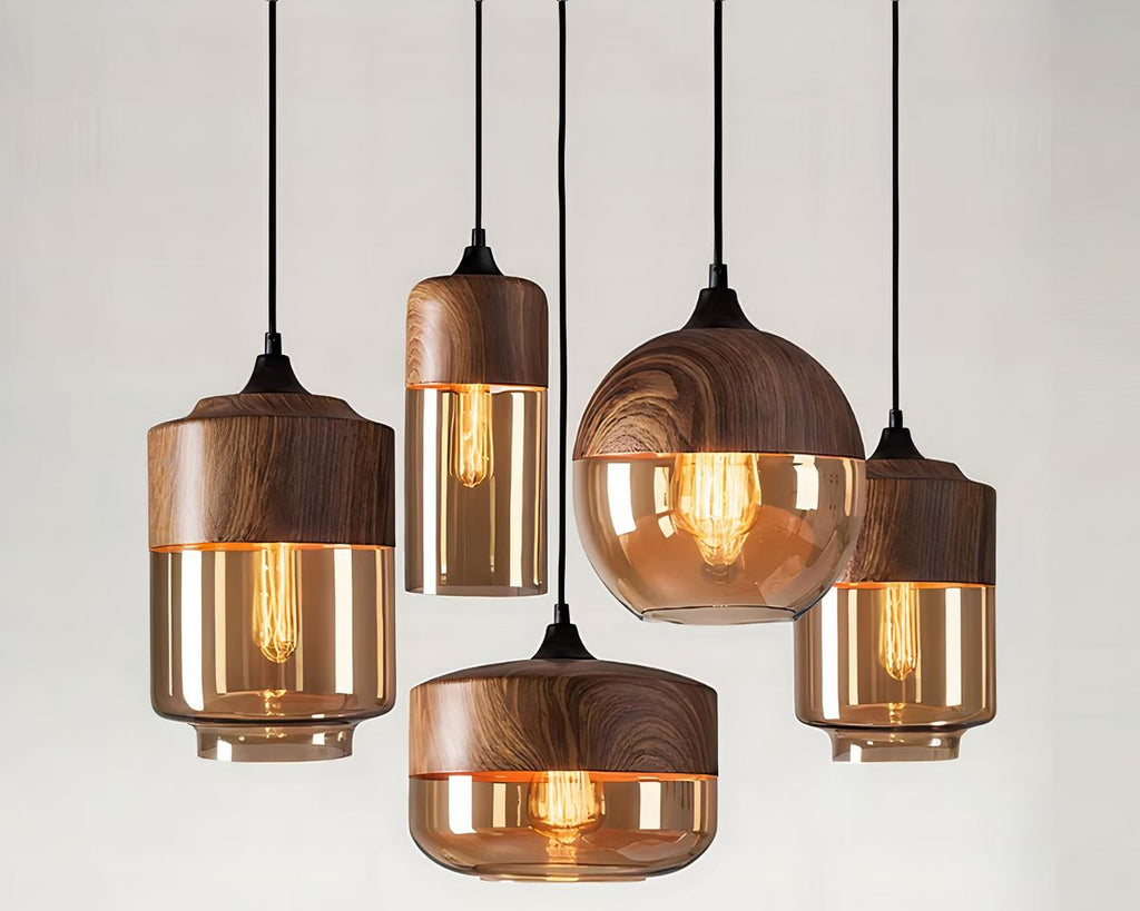 Lustre bohème en verre fumé ambré effet bois, vue 2