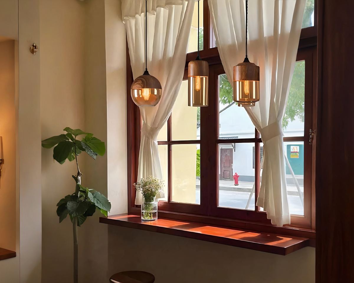 Lustre bohème en verre fumé ambré effet bois, vue 3