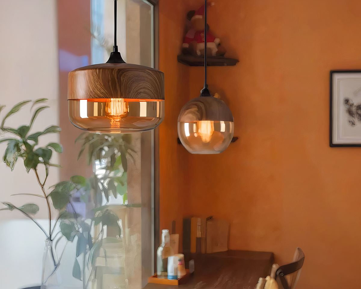 Lustre bohème en verre fumé ambré effet bois, vue 5