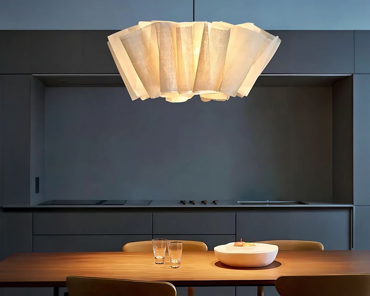 Lustre bohème abat-jour en lin plissé