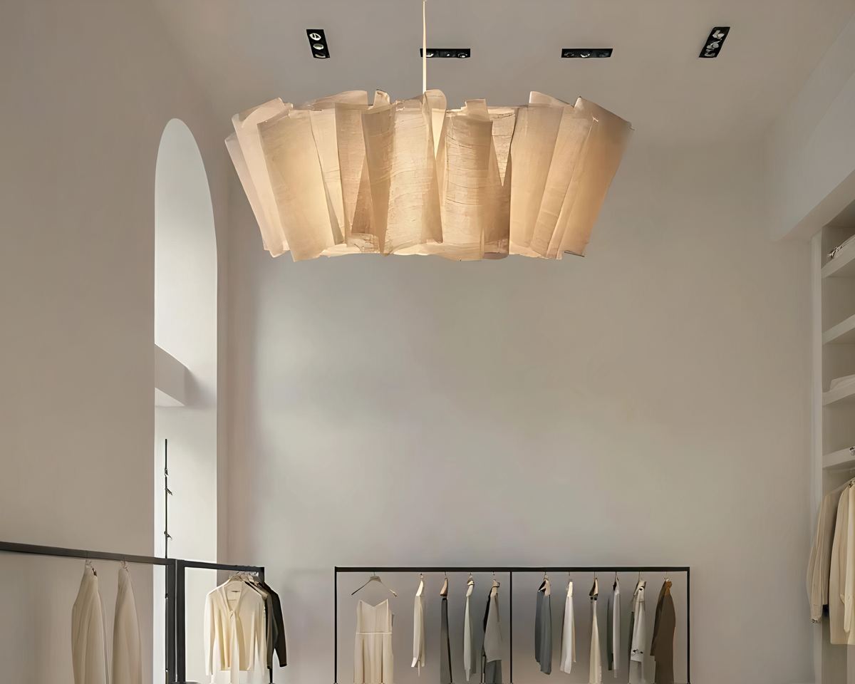 Lustre bohème abat-jour en lin plissé, vue 2