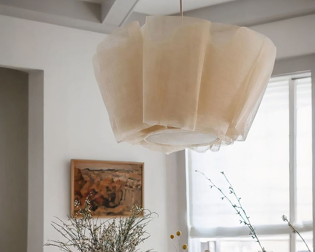 Lustre bohème abat-jour en lin plissé, vue 3