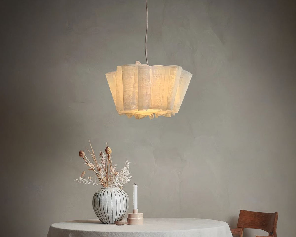 Lustre bohème abat-jour en lin plissé, vue 4