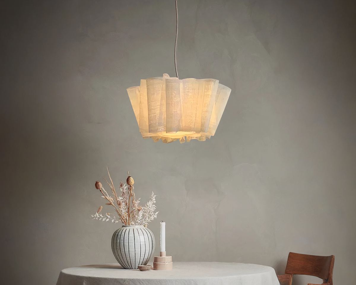 Lustre bohème abat-jour en lin plissé, vue 4