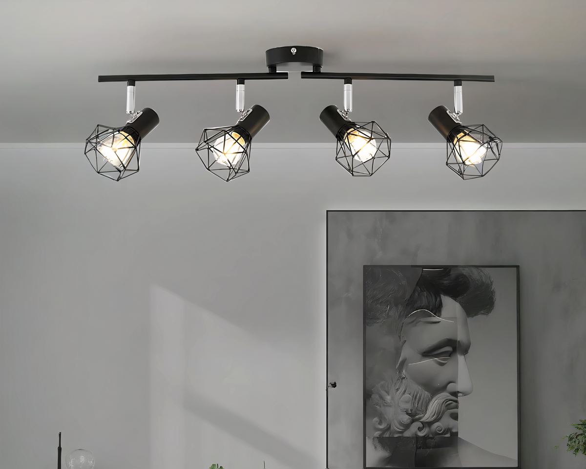 Lustre industriel noir à quatre spots orientables