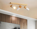 Lustre scandinave barre en bois à trois spots, vue 2