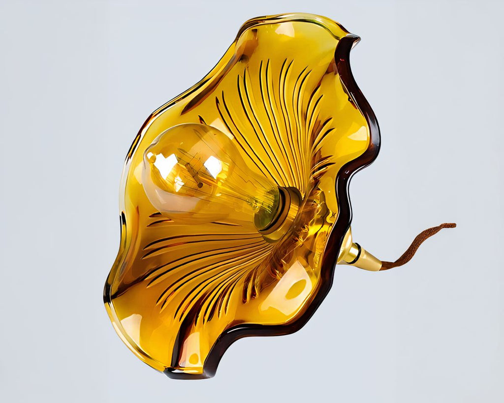 Lustre ancien fleur en verre coloré sur câble torsadé, vue 5