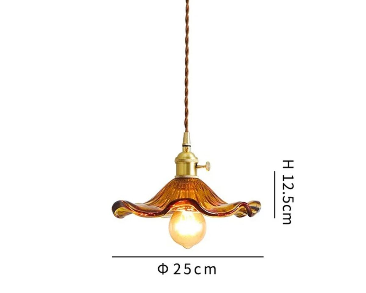 Lustre ancien fleur en verre coloré sur câble torsadé, vue 7