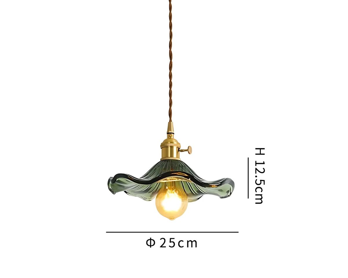 Lustre ancien fleur en verre coloré sur câble torsadé, vue 9