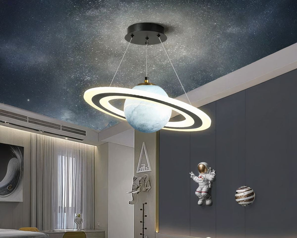 Lustre chambre ado planète à anneau lumineux, vue 3