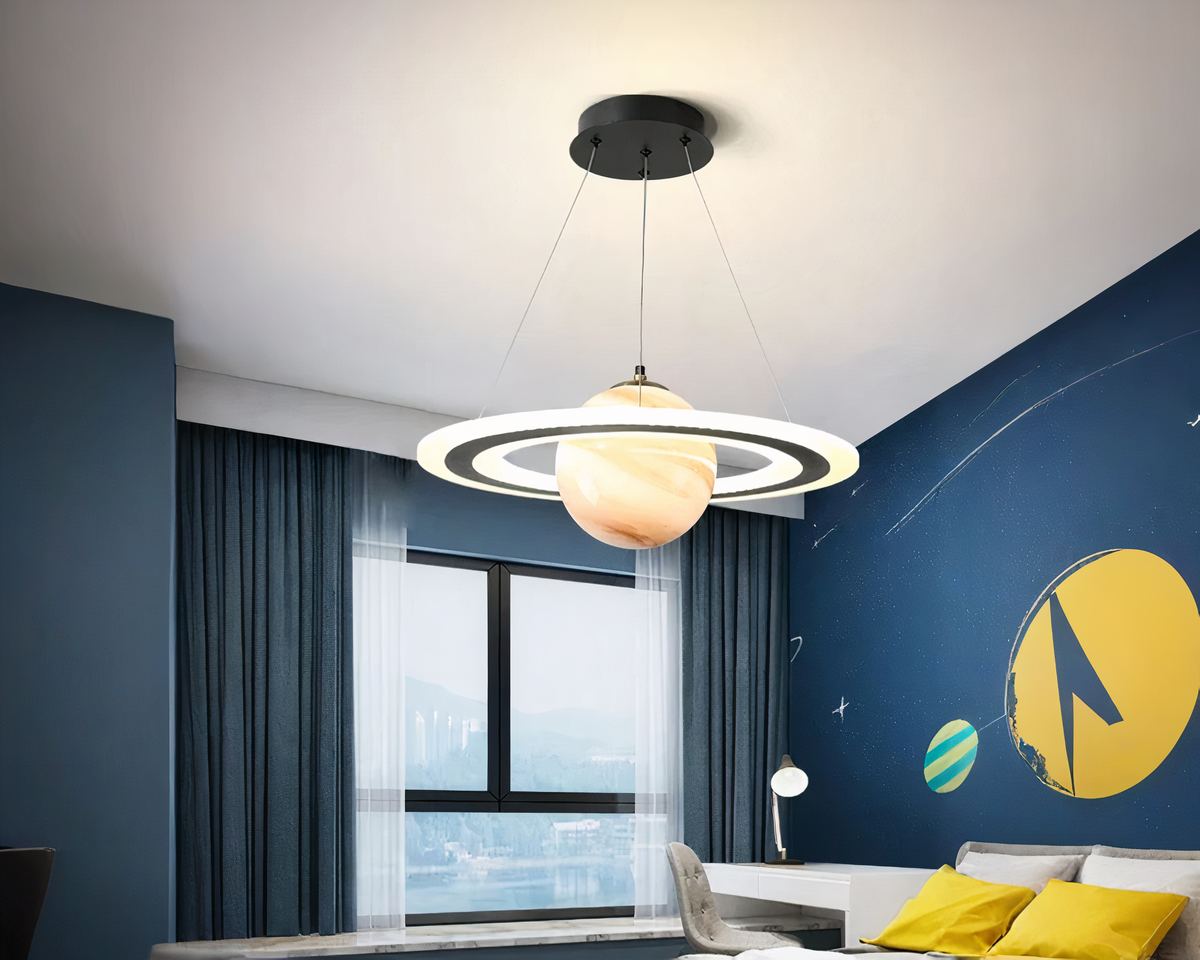 Lustre chambre ado planète à anneau lumineux, vue 5
