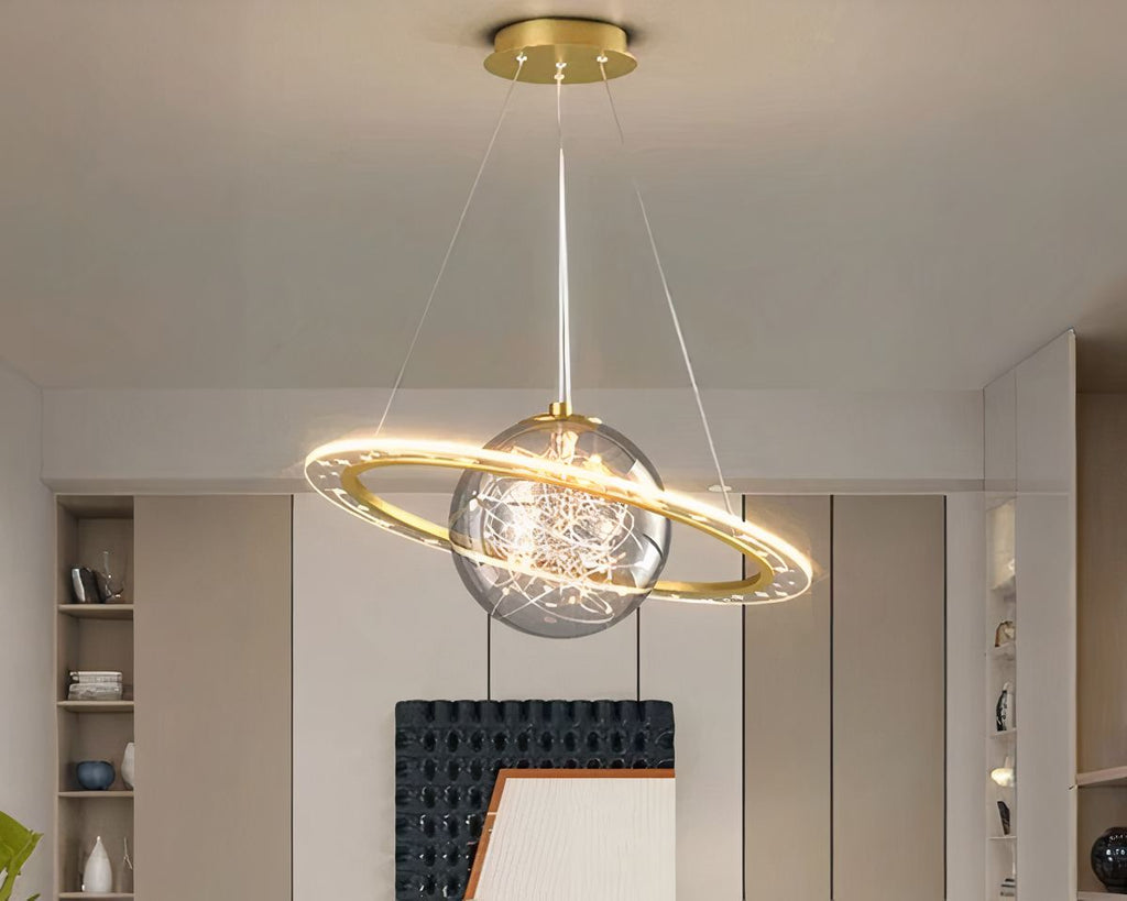 Lustre chambre ado planète à anneau lumineux, vue 6