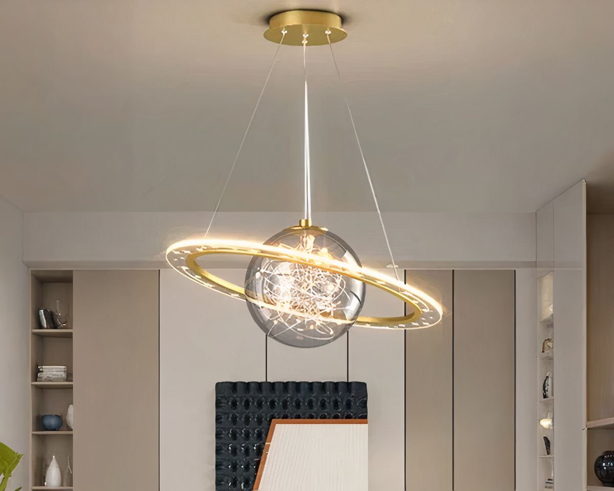 Lustre chambre ado planète à anneau lumineux, vue 6