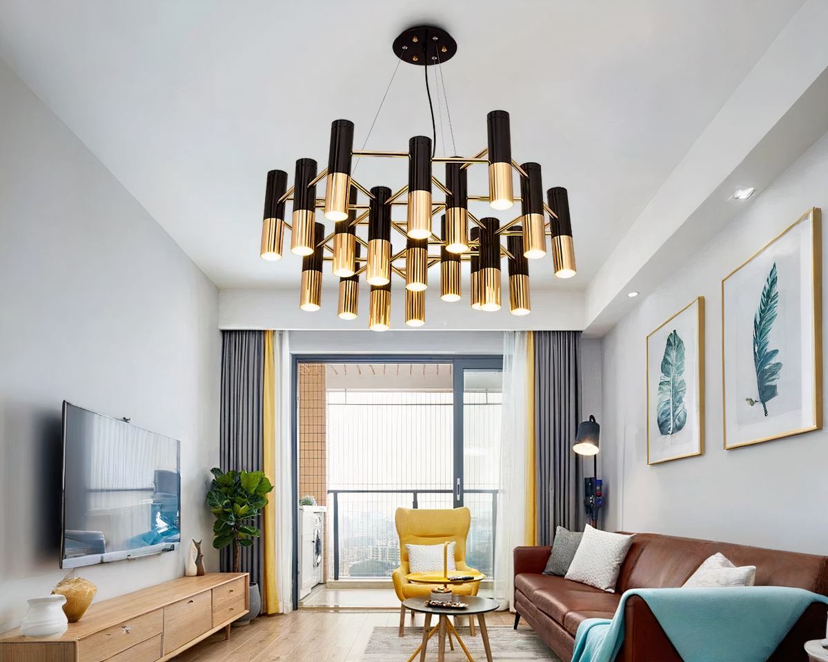 Lustre moderne à spots noir et doré, vue 3