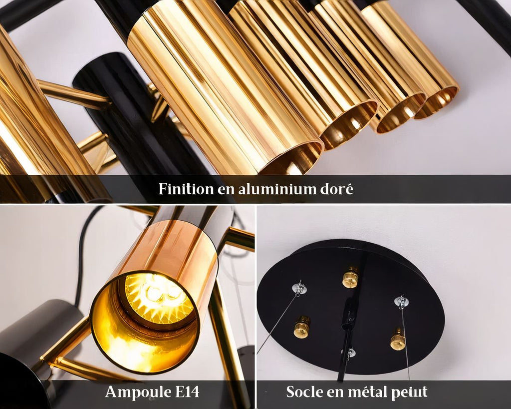 Lustre moderne à spots noir et doré, vue 5