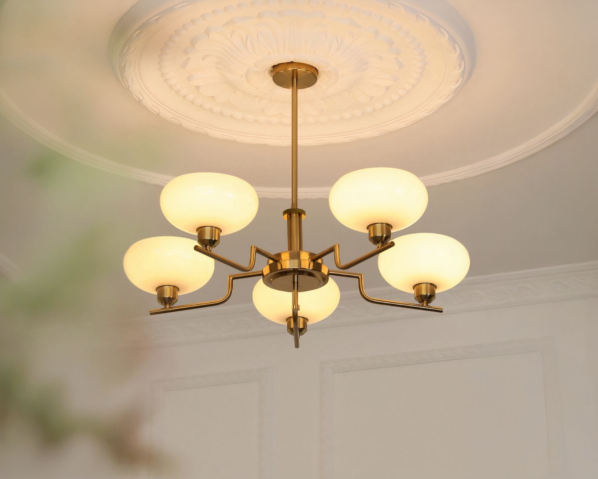 Lustre salle à manger rétro à globes en verre jauni