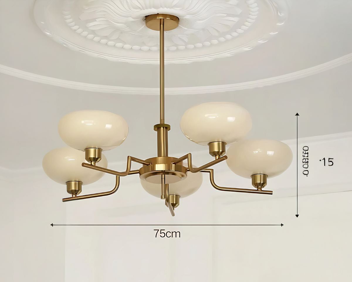 Lustre salle à manger rétro à globes en verre jauni, vue 5