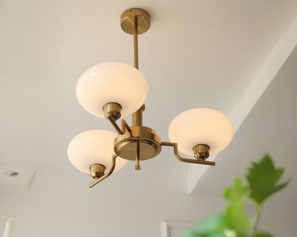 Lustre salle à manger rétro à globes en verre jauni, vue 8