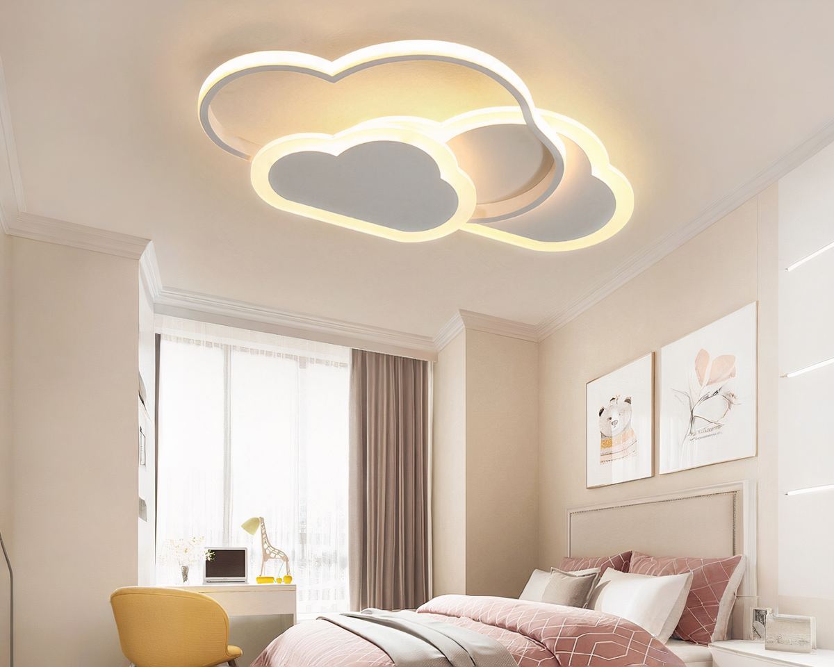 Lustre chambre enfant nuage plat blanc ou rose