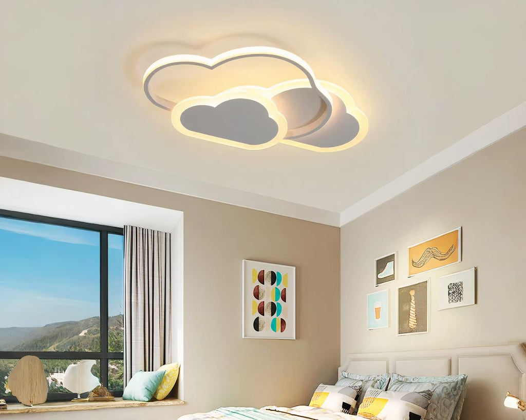 Lustre chambre enfant nuage plat blanc ou rose, vue 2
