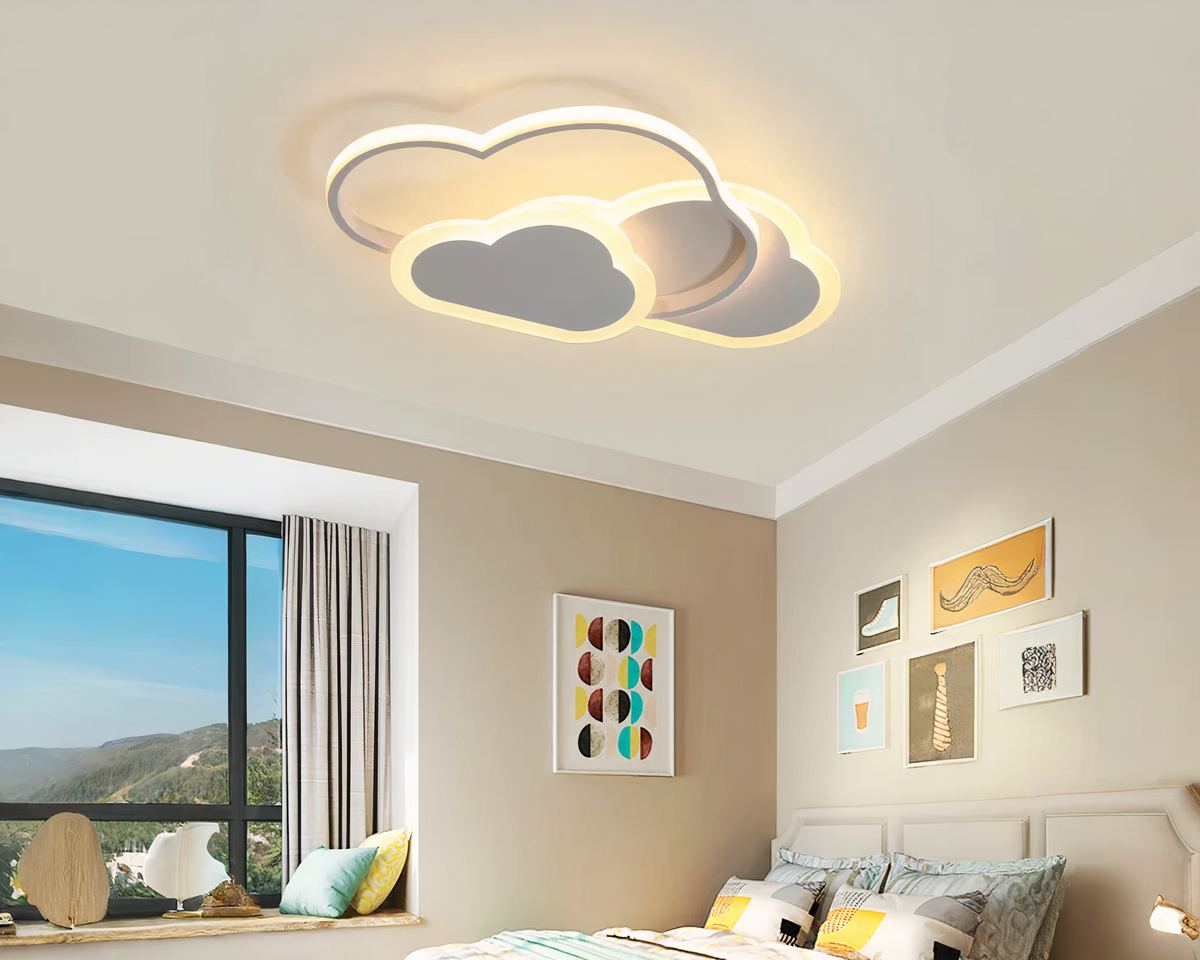 Lustre chambre enfant nuage plat blanc ou rose, vue 2